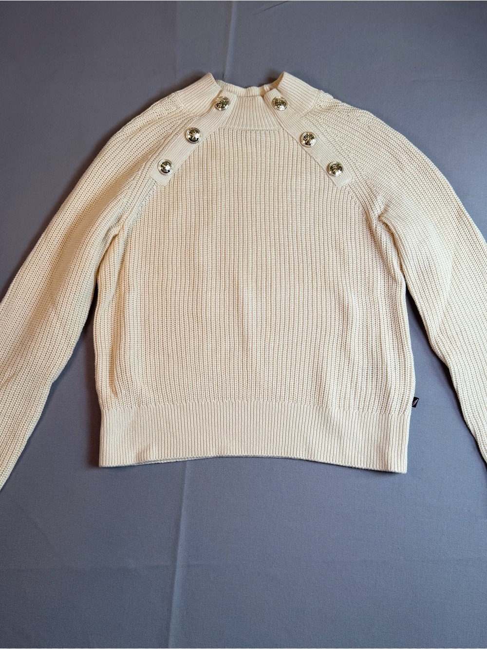 Nautica Jeans Women’s szXS Cream Button-Shoulder Knit Nautical Sweater Anchors